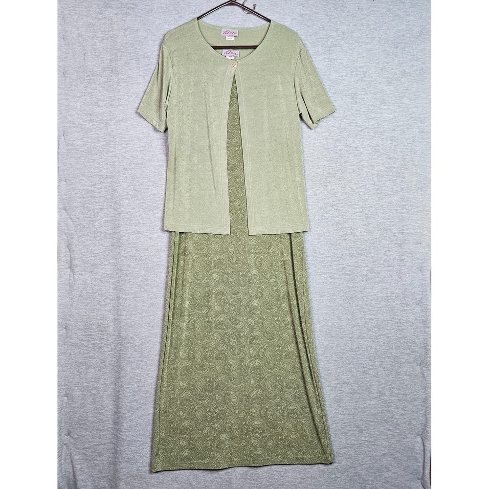 Vintage Lira Women's Size M Green Dress 2 Piece Set Cover Up Made USA